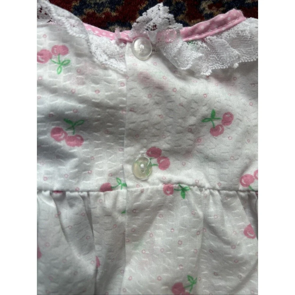 Vintage 90s Mayfair Pastel Pink Cherry Baby Romper and Bonnet 3 Months